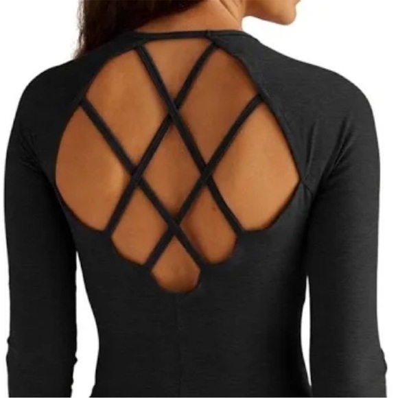 Beyond Yoga Tops - Beyond Yoga Spacedye Enlighten Cropped Pullover Darkest Night Black Size XL